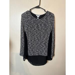Bar iii Heathered Black Gray Mesh Long Sleeve Top Shirt XS sheer mesh